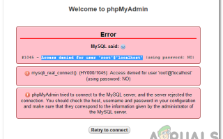Как исправить отказ в доступе для пользователя root @ localhost Ошибка на MySQL —