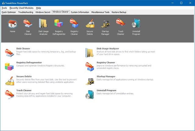 Скриншот примера Windows 10 TweakNow PowerPack