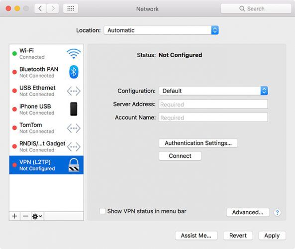 Настройка MacOS VPN