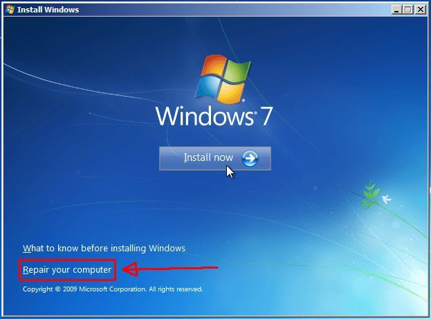Начальный экран Windows 7