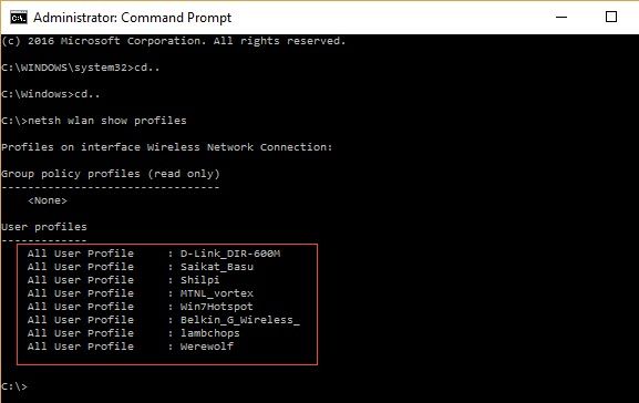 Как найти сохраненные пароли Wi-Fi для прошлых сетей в Windows 10 Command Window01