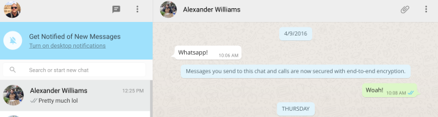 Скриншот сквозного шифрования WhatsApp Web