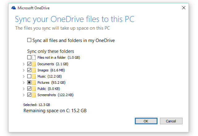 Настройки OneDrive Sync
