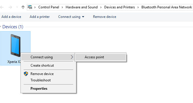 Подключение к точке доступа Android через Bluetooth в Windows 10