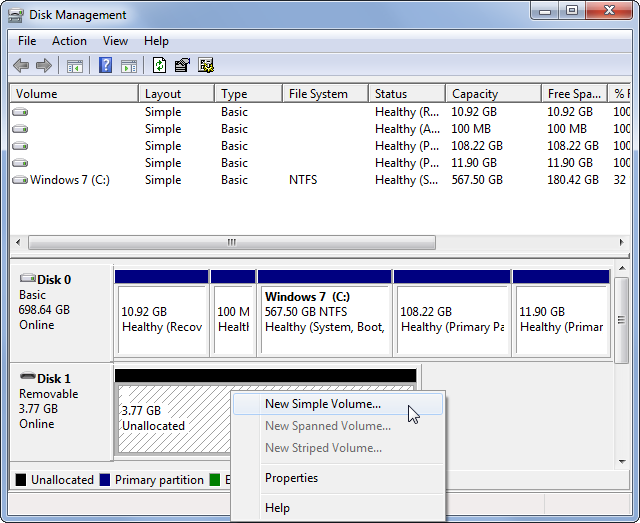 Управление дисками Windows Новый простой том