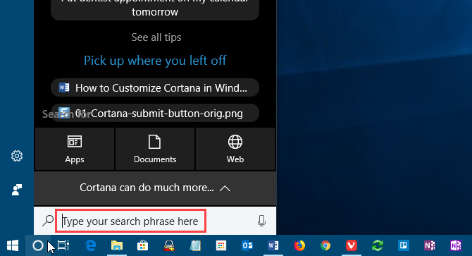 Изменить текст в окне поиска Cortana