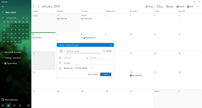 настольное приложение Microsoft Calendar