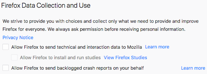 Firefox отключить сбор данных