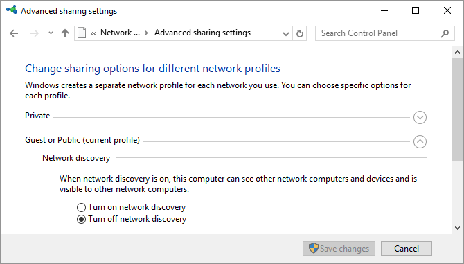 Расширенные настройки общего доступа к сети в Windows 10
