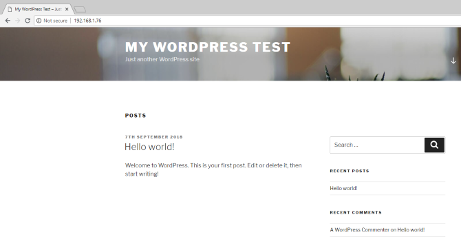 Установленный сайт WordPress на Raspberry Pi