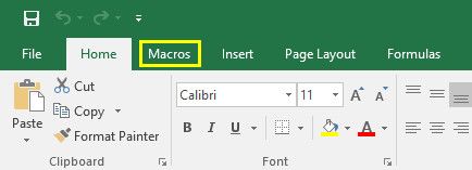 вкладка макросов Excel