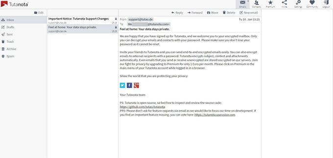 Скриншот Tutanota Inbox 3 самых безопасных и зашифрованных поставщиков электронной почты онлайн
