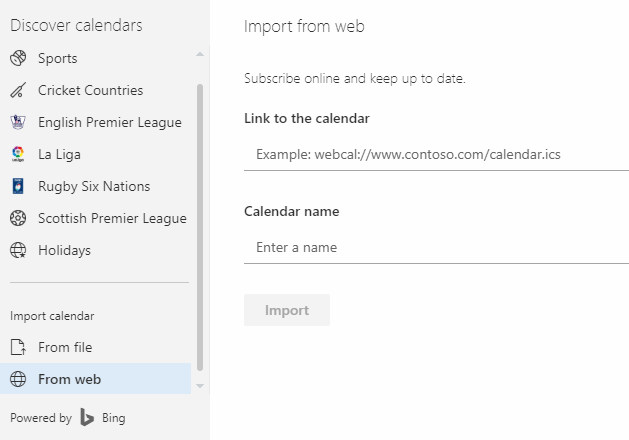 добавить календарь в веб-приложение Outlook