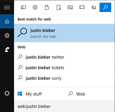 веб-фильтр Windows Search