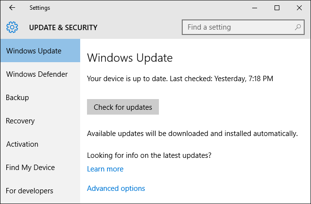 Windows 10 Настройки Windows Update