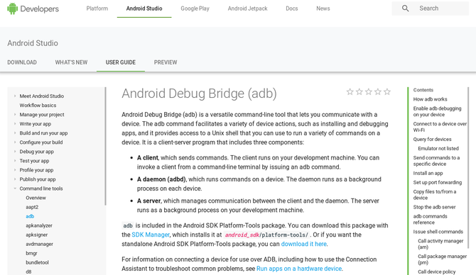 Веб-страница разработчиков Android с описанием АБР