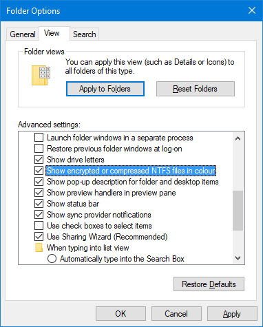 Windows 10 зашифрованный сжатый файл цвета