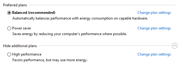 Управление схемами электропитания в Windows 10