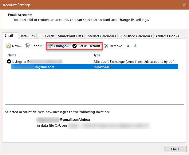 Настройки учетной записи Outlook для Gmail