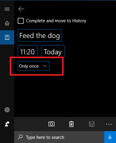 Cortana Напоминание Windows 10