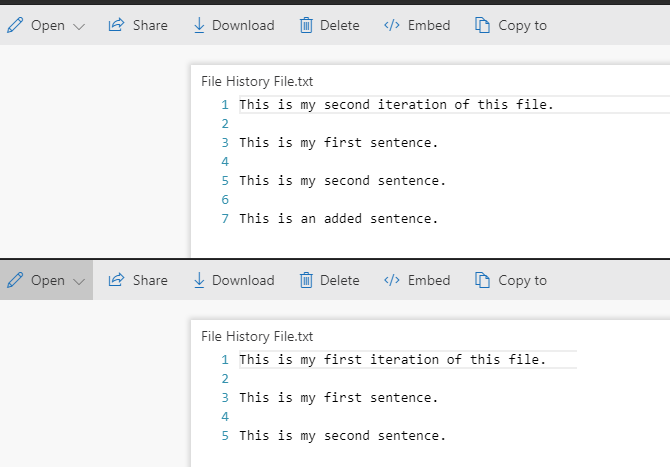 Функция версии истории файла onedrive