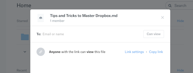 Dropbox обмениваться файлами, используя ссылку