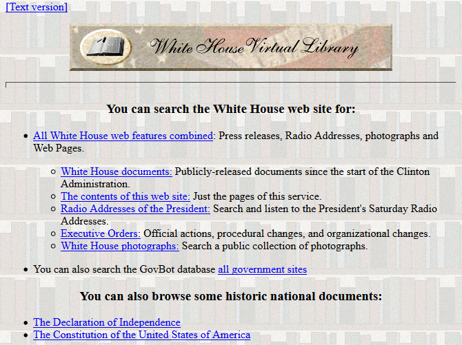 Сайт Белого дома в 1997 году