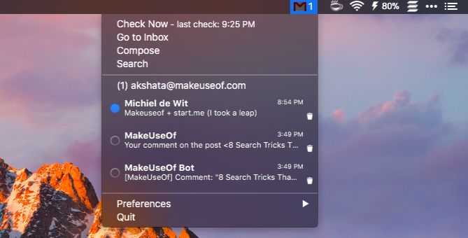 Приложения для панели меню mia-for-gmail-Mac