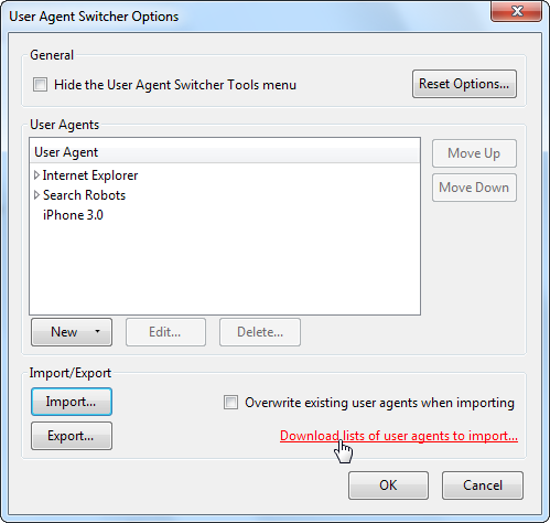 Олицетворение других браузеров с помощью User Agent Switcher [Firefox] снимок экрана 13
