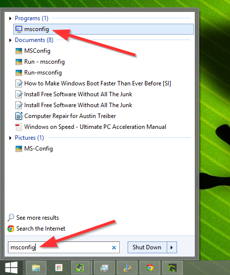 2.1 Окно поиска в меню «Пуск» Windows - msconfig