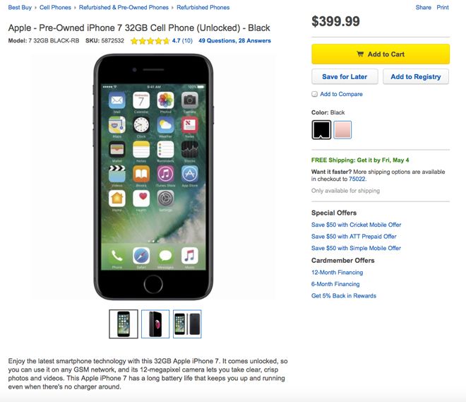 лучшее место для покупки подержанного iphone - Best Buy листинг iPhone