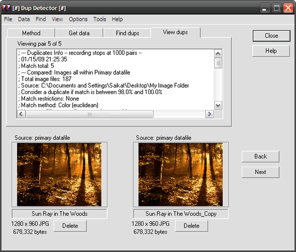 Dup Detector - найти дубликаты файлов изображений