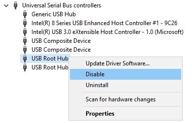 Отключить USB Root Hub