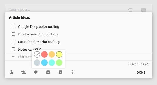 Google-Keep-записная цветовой код