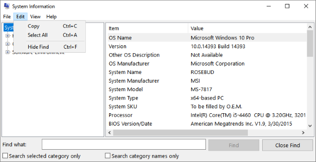 Инструмент системной информации в Windows 10