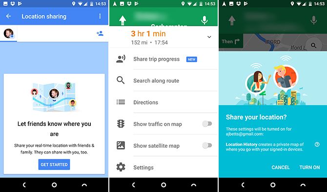 Google Maps Android поделиться прогрессом поездки