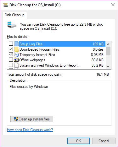 обслуживание компьютера - Windows 10 Disk Cleanup