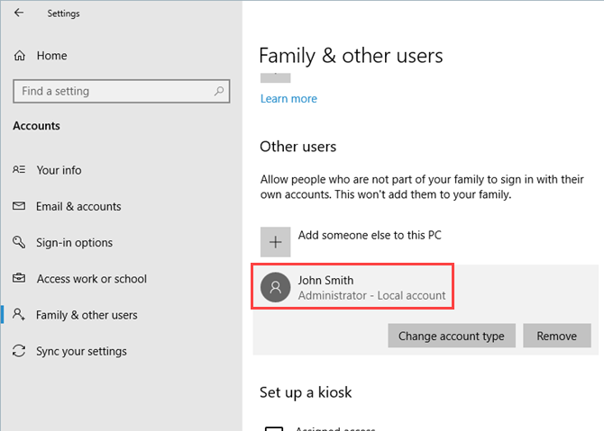Стандартная учетная запись изменена на учетную запись администратора в Windows 10