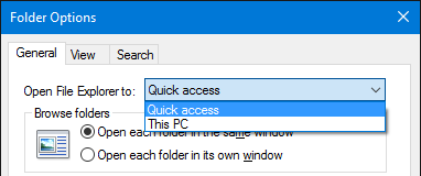 Windows 10 File Explorer Общие параметры папки