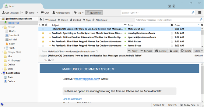 3 Лучшие бесплатные альтернативы Microsoft Outlook Перспектива электронной почты альтернатива Thunderbird