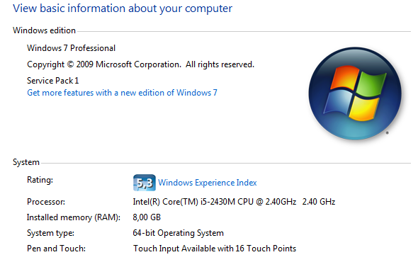 Windows 7 Системная информация