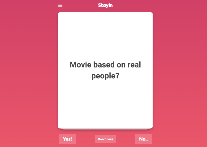 Найдите фильмы для быстрого просмотра с помощью StayIn и его анкеты, подобной Tinder.