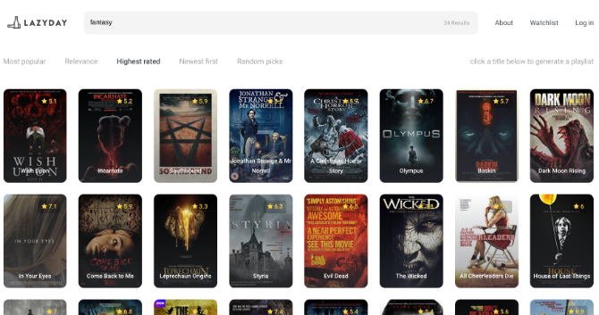LazyDay предлагает комплексную поисковую систему для фильмов, а также случайные выборы