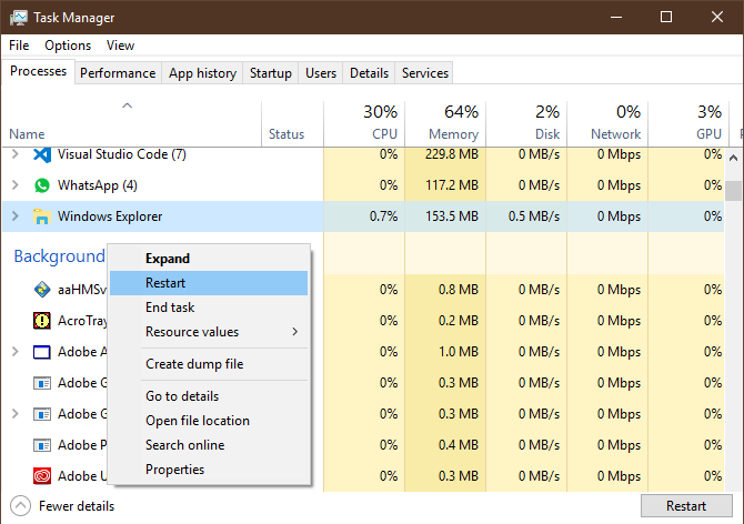 Windows Перезагрузите Windows Explorer