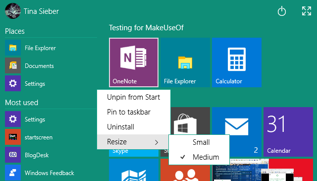 Windows 10 Пуск Изменение размера плитки