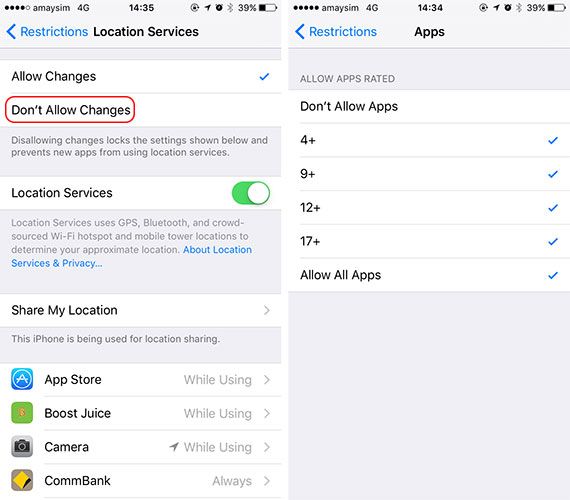 Забей своего ребенка's iPhone Access & Hide Apps With iOS Restrictions location allowedapps
