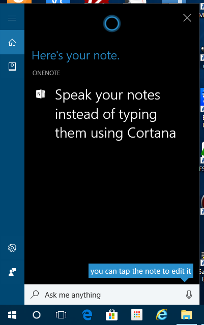 Используйте Cortana для создания новой заметки