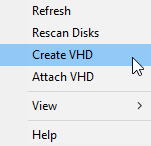 Создать VHD Windows Disk Management