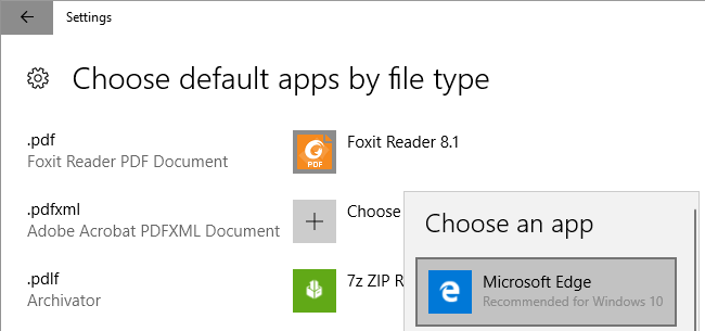 Windows 10 выбирает приложение по умолчанию по типу файла