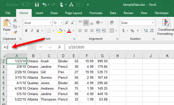 Показать первую строку в Excel